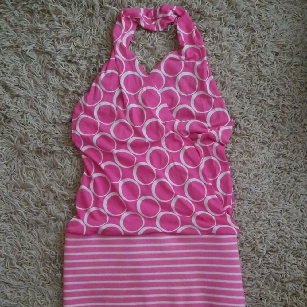 60's Disco Pink Polka Dot Halter Dress